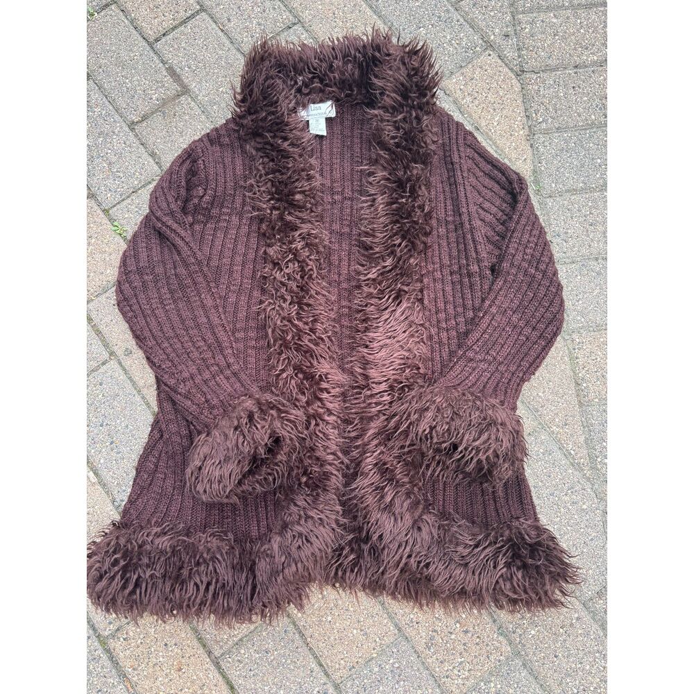 brown fur trim cardigan y2k 90s whimsigoth medium